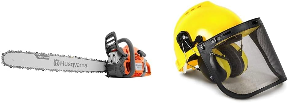Husqvarna 460 Rancher Gas Powered Chainsaw & TR Industrial Forestry Safety Helmet and Hearing Protection System, Yellow