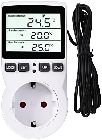 RUIZHI Digitaler Temperaturregler Steckdosen Heizung Kühlen Thermostat 250V mit Fühler Steckdose und Sonde LCD Bildschirm für Gewächshaus,Aquarium,Terrarium,Reptilien （EU