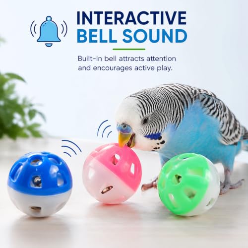 Image of Petzlifeworld (Pack of 3) Bird Interactive Bell Ball, Bird Toy for Parakeet, Cockatiel, Budgerigar, Parrots