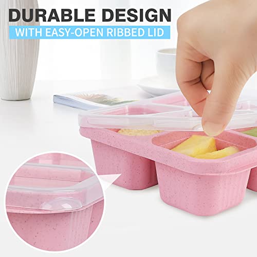 Buluker 4 Pack Bento Snack Containers Set， 4 Compartment Food Storage Containers Wheat Straw Meal Prep Lunch Box Plastic Food Storage Containers, Microwave And Dishwasher Safe (4Colour) #TOP2