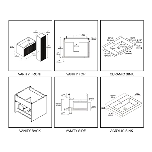 Positano All Wood Floating Bathroom Vanity With Acrylic Sink (24" W/Acrylic Sink, Night Blue) #TOP4