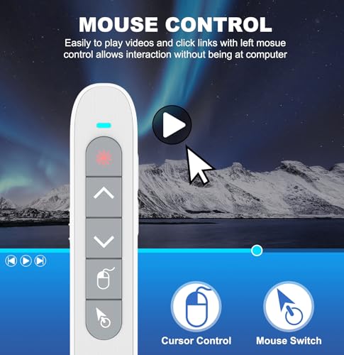 Image of DinoFire Wireless Presentation Remote with Air Mouse White, RF 2.4GZ Rechargeable USB C Slide Clicker for Powerpoint Presentations for Laptop /Computer /MAC