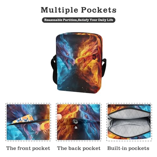 Crossbody Bag Flame Fire Water Dragon Messenger Bag for Women Men Purse Shoulder Bag Satchel Bag with Adjustable Strap 214A08162