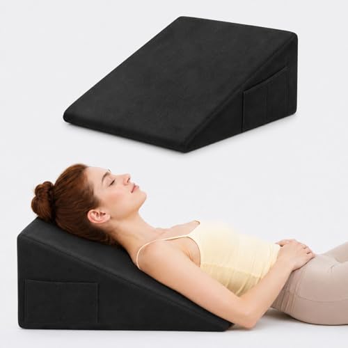 Image of OAISZ Wedge Pillow, 12 Inch Bed Wedge Pillow for Headboard, Pillow Wedge for Acid Reflux Relief, After Surgery, Sleeping, Back Pain Relief, Memory Foam Top, Black