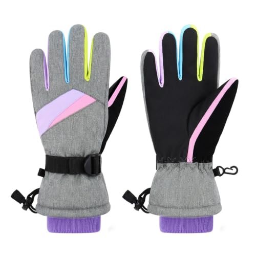 Image of Duoyeree Kids Winter Gloves, Waterproof 5-Finger Ski Gloves 4-13Y