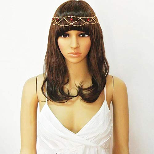 LXQ Cabeza Muchachas de la Manera joyería de la Cadena de la Borla de Venda del Partido del Rhinestone de la Venda Principal del Pelo de Desgaste Accesorios (Borla de Cristal Rojo de Oro)