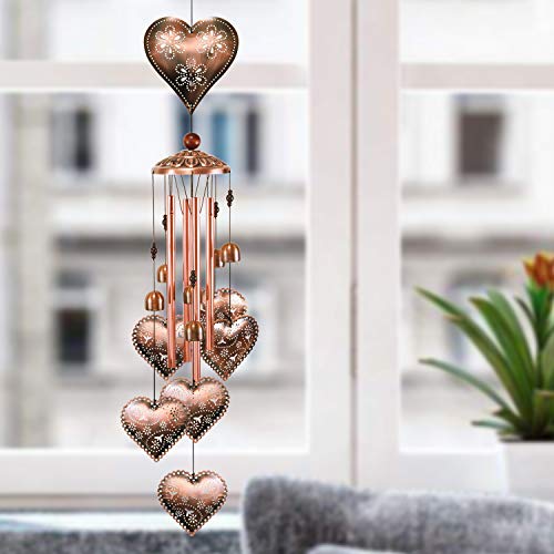 Ymxbl Heart Wind Chimes Outdoor Decoration, Portable Heart Wind Bell, Hearts Windchimes With 4 Tubes & 6 Bells, Heart Wind Catcher, Aluminum Heart Chime, Home Decor Mobile Wind Chime, Garden Windchime #TOP6
