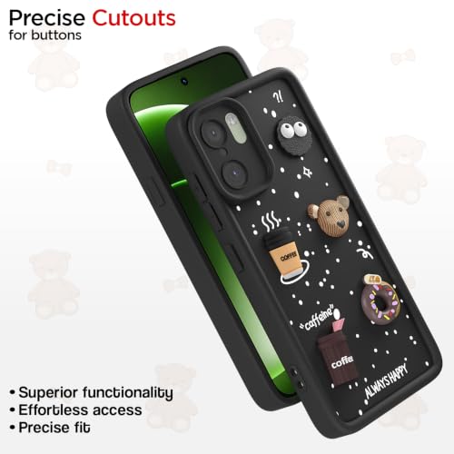 Image of Pikkme Back Cover for OnePlus 15R 5G | 3D Bear Silicone Cute & Fun Coffee Cartoon | Full Body Protection Bumper Case (Black)