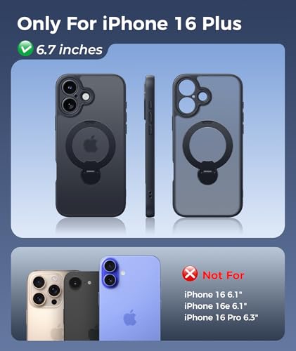 Image of FNTCASE for iPhone 16 Plus Case: [360 Spin Magnetic Stand] [Compatible with Magsafe] [Screen Protector] Translucent Matte Military Grade Shockproof Full Camera Protective Phone Cover - Black
