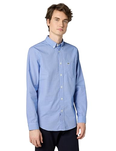 Lacoste Men's Regular Fit Cotton Poplin Shirt, White/Marina, Small