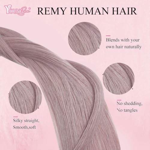 Image of YoungSee Nano Beads Hair Extensions Human Hair Light Purple Nano Hair Extensions Human Hair Purple Nanoring Extension 14 Inch for Short Hair Silky Straight 25 Strands 25g