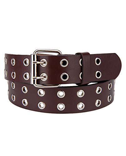 NYFASHION101 Solid Rich Fashion Color Double Grommet Belt, Brown, XL