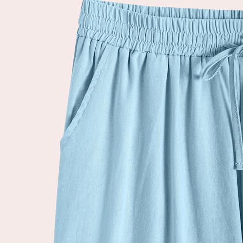 Generic Side Button Linen Pants Womens Drawstring Elastic Waist Pants Casual Straight Leg Pants Loose Fitting Pants for Work4