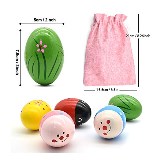 Hayder 5 Pack Wooden Easter Eggs Shakers Maracas Percussion Musical for Party Favors, Classroom Prize Supplies, Basket Stuffers Fillers, Easter Gifts for Children - Thumbnail 3