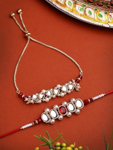 Image of Sukkhi Rakhi Most Beautiful Floral with Gold Plated Rakshabandhan Combo Lumba Rakhi for Bhiaya Bhabhi Brother with Roli Chawal & Greeting Card|Set of 2