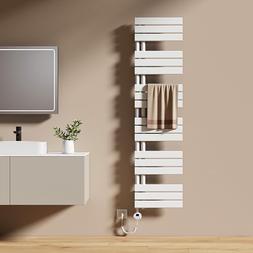 EMKE Radiador Toallero Eléctrico con Termostato 1599x400 mm, 800W Blanco, Toallero Eléctrico de Bajo Consumo, Resistencia Calefactora con Temporizador,Calienta Toallas,Secatoallas
