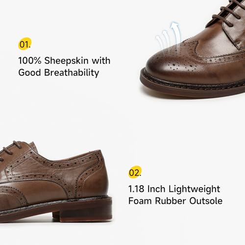 Image of BEAU TODAY Oxford Shoes for Women,Leather Brogue Dress Shoes,Comfort Brethable Ladies Lace-up Handmade Wingtip Shoes for Business Work
