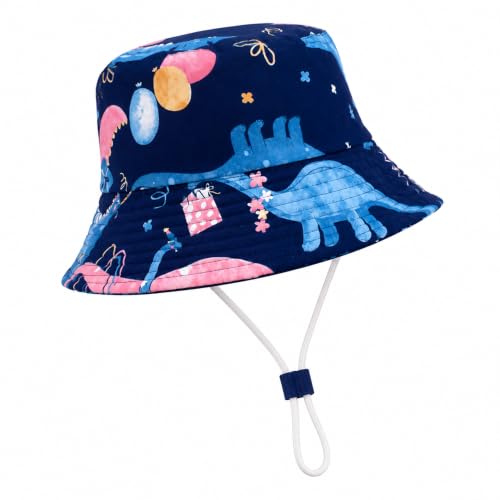 Image of VRITRAZ Unisex Kids Printed Bucket Hat | UV Protection Sun Hat with Adjustable Chin Strap & Summer Beach Travel Outdoor Cap for Toddlers & Children (4-12 Years)