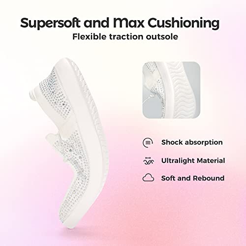 Image of BELOS Women's Rhinestone Lace Up Loafers Shoes Comfortable Slip On Mesh Knit Walking Shoes Fashion Lightweight Sparkly Glitter Sneaker
