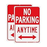 T&R No Parking Anytime Sign - 2 Pack - 14 x 10 Inches Rust Free .040 Aluminum Reflective - UV Protected, Waterproof, Weatherproof and Fade Resistant - 6 Pre-drilled Holes