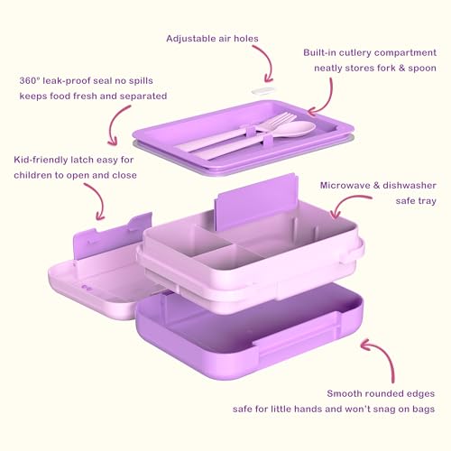 Image of Kids Bento Lunch Box for Boys & Girls - 4-Compartment Leak-Proof Lunch Container with Hidden Silicone Handle, Lightweight, BPA-Free, 855ml for School & Travel (Unicorn)
