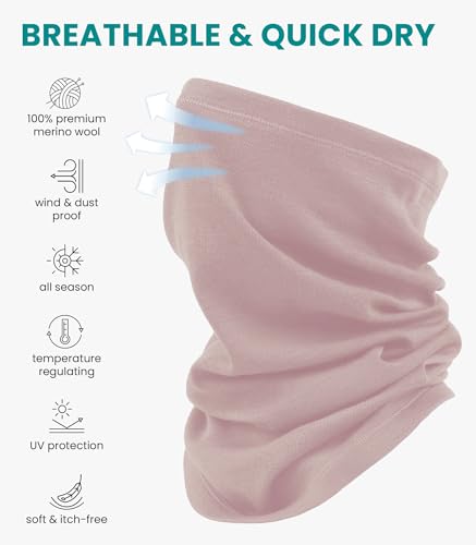 Image of Merino Wool Sun & Wind-proof Neck Gaiter 17.5um - Breathable Multi-Use Face Covering - Neck Warmer & Ski Mask for Women, Men