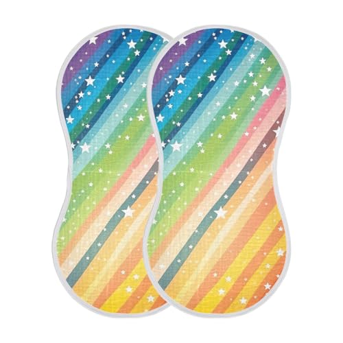 4 Pack Baby Burp Cloths, Soft Absorbent Burping Cloths for Babies, Cotton Milk Spit Up Rags, Large Size for Newborns, Baby Boys and Girls (Rainbow Striped)3