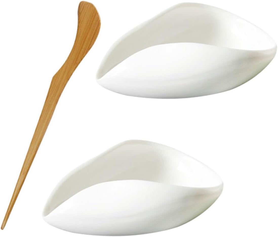 KICHOUSE 3-Piece Porcelain Tea Scoop Set Ceramic Tea Leaf Spoon for Bean Display for Loose Dispensing and Accessories