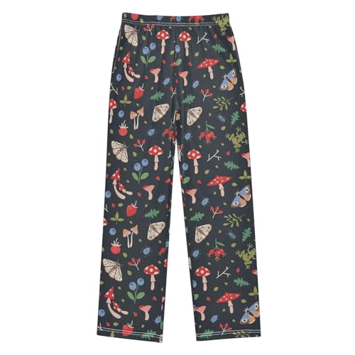 CaTaKu Boys Forest Insects Mushroom Pants for Boys Girls Wide Leg Sweatpants Kids Long Bottoms with Pockets Size 6-14Y