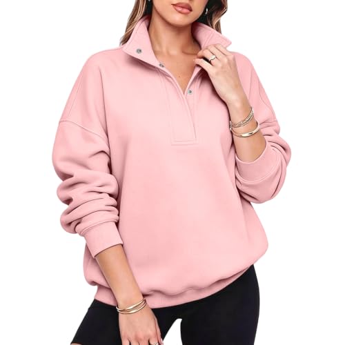 Oversized Sweatshirt for Women Fleece Mock Neck Button Oversized Pullover - image 1