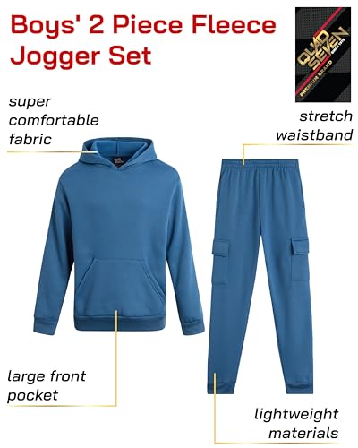 Image of Quad Seven Boys Sweat Suit Set - 2 Piece Soft Fleece Pullover Hoodies and Athletic Cargo Jogger Sweatpants for Boys (5-18)