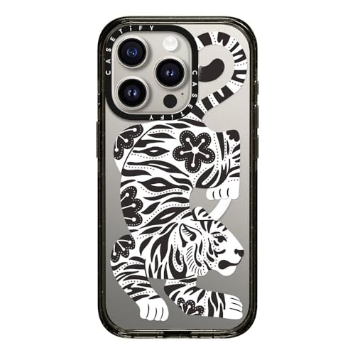 CASETiFY �C���p�N�g iPhone 15 Pro �P�[�X [MIL�K�i���� (4x MIL-STD-810G)/2.5m����̗����������N���A/MagSafe �ɑΉ�] - Silver Tiger - �u���b�N