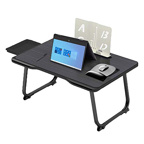 Sannobel Foldable Laptop Lap Desk, Multi-Function Couch Table, Laptop Bed Tray Desk with Storage Drawer Slide-Proof and Cup Holder for Writing, Studying, Eating Storage, Reading Stand