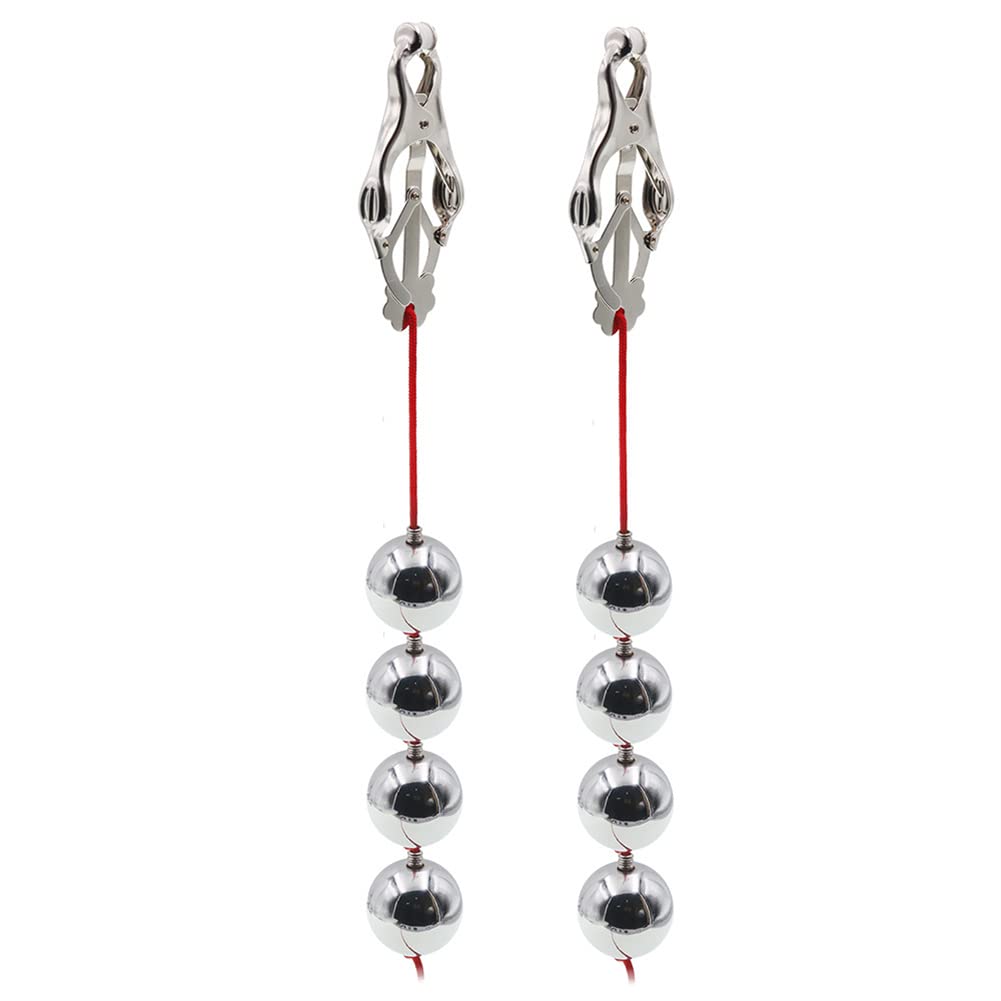 Jinqian 1 Paar Edelstahl Nippelklemmen mit Gewicht Kugeln, Sexy Nippel Clamps Set Brustwarzen Ball Stretcher Klitoris Schamlippen Klemmen Brust Clip SM Bondage Erotik Sexspielzeug Für Frauen (4 Kugel)