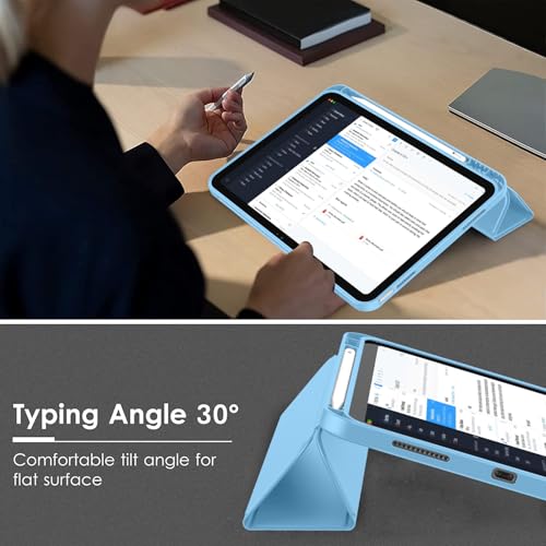 Image of ToaPoia Case for iPad (A16) 11 Inch 2025 /iPad 10th Generation 10.9 Inch 2022, Slim Trifold Stand Protective Cover with Pencil Holder and Soft TPU Back,Support Auto Sleep /Wake (Aure Blue)