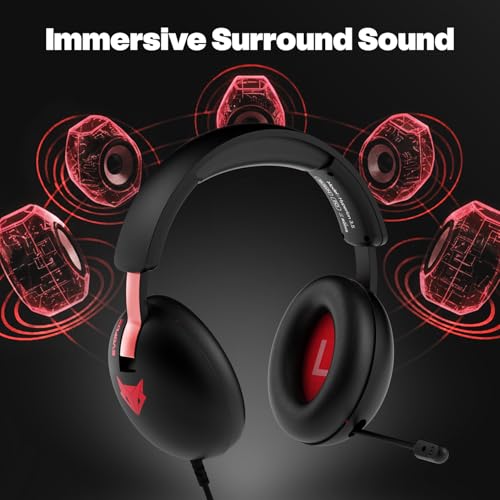 Image of EvoFox Hyperion Gaming Headphones with Mic - Black, 50mm Drivers, Immersive Surround Sound, Retractable Mic, Wired (3.5mm + Type-C), Inline Controls, Durable Build with Over Ear Swappable Ear Pads