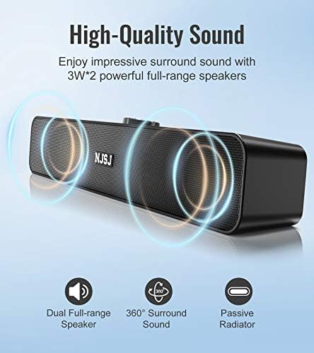 NJSJ PC Speakers,2.0 Computer Speakers USB Powered Stereo Mini Soundbar,Volume Control,Space Saving Design Portable Sound Bar Speakers for PC Desktop Laptop Monitor,6W