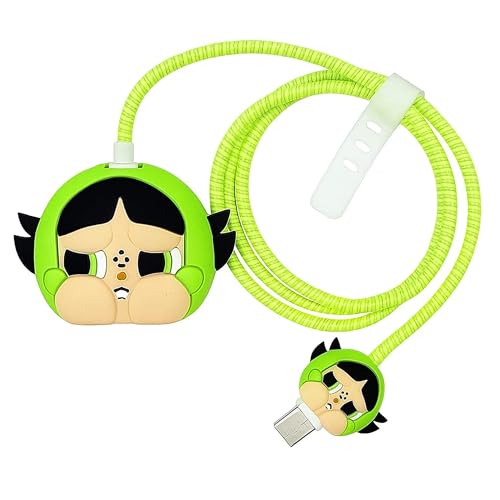 Image of LikeStar Protective Case with Spiral Cable Protector Compatible with iPhone Charger 18W & 20W, Charger Protective Cover, Charger Case Cover, Protection Sleeve, Cord Saver (Cry Green Power Girl)