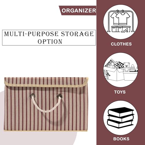Image of Kuber Industries Foldable Drawer Organizer (Large) | Storage Box with Lid & Handle | Clothes Organiser for Wardrobe & Cupboard | Lining-Print | Cream