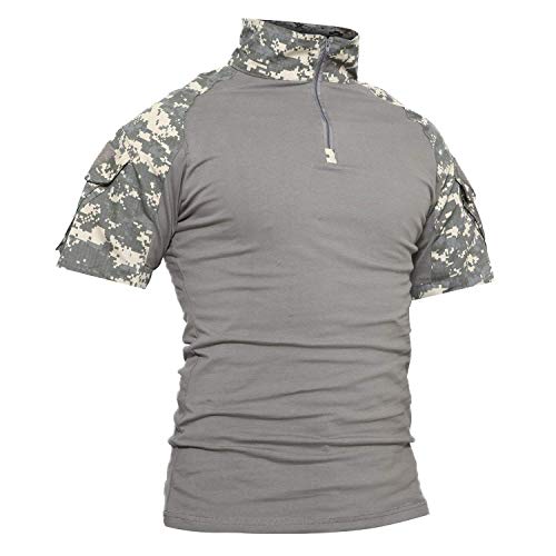 Lilychan Menâ€™s Tactical Short Sleeve Shirts Military Shirt Outdoor Shirt Tactical Combat Shirt with Zipper (ACU, X-Large)