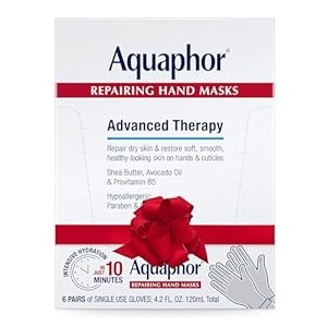 Aquaphor Repairing Hand Masks, Moisturizing Gloves for Dry Hands with Avocado Oil and Shea Butter, Holiday Gifts for Self Care, Pack of 6