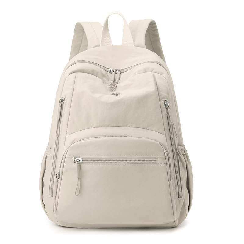 Mochila Feminina de Nylon Grande Capacidade para Viagem, Estudos e Uso Diário, Leve e Casual(2253 - Bege)