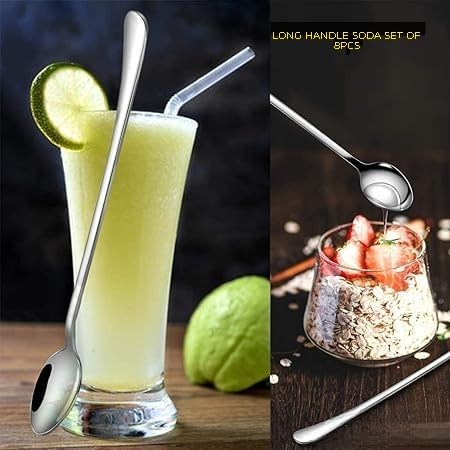 Stainless Steel Soda Spoon 8 PCS, 20.5 cm Length, Ice Cream Spoon for Tall Glasses, Cocktail Bar Long Handle Spoon, Milkshake Spoon, Spoon, Bar Set, Set of 8, Silver 1