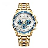 Poedagar Montre de luxe tendance pour homme, étanche, lumineuse, date, chronographe, en acier inoxydable, montre de sport à quartz pour homme