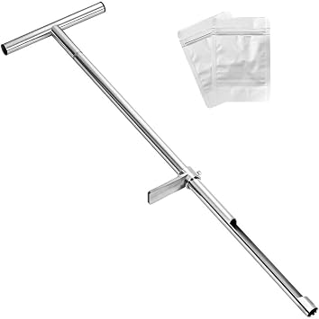 Stainless Steel Soil Sampler Probe Rod 36 Inch with Foot Pedal and T-Handle for Deep Core Sampling in Lawn Farm Garden Heavy Duty Dirt Tester Tool Kit