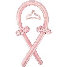 Heatless Curling Rod Headband No Heat Silk Ribbon Curling Rod Hair Roller Curls with Hair Claw Clip Lazy Natural Soft Wave DIY Hair Rollers Styling Tool for Sleep in Overnight Pink