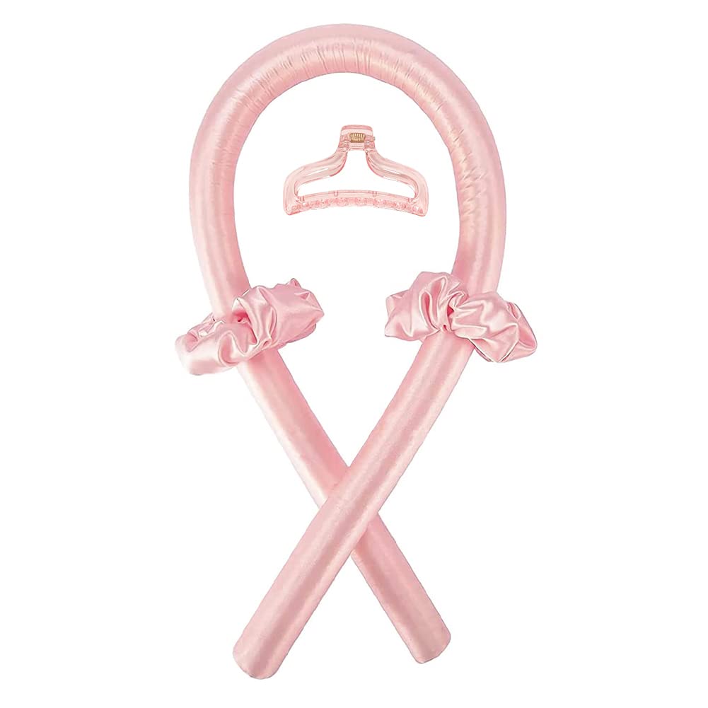 Heatless Curling Rod Headband No Heat Silk Ribbon Curling Rod Hair Roller Curls with Hair Claw Clip Lazy