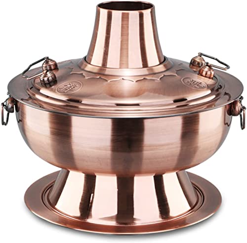 Hot Pot - Olla de cobre vintage Shabu Shabu - Chimenea de carbón para fiestas familiares - Utensilios de cocina de sopa de acero inoxidable para 3 a 6 personas