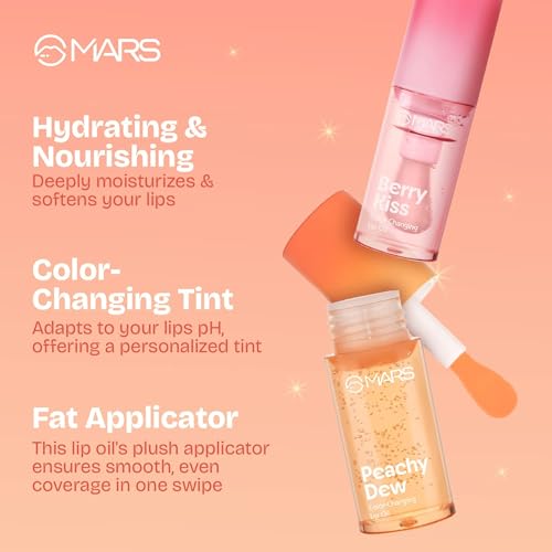 Image of MARS Color Changing Lip Oil (4.5 ml) (03-BERRY KISS) With Fat Applicator | Skin Nourishing Ingredients - Olive Fruit Oil, Jojoba Oil | Hydrating & Moisturising (Pack of 3)