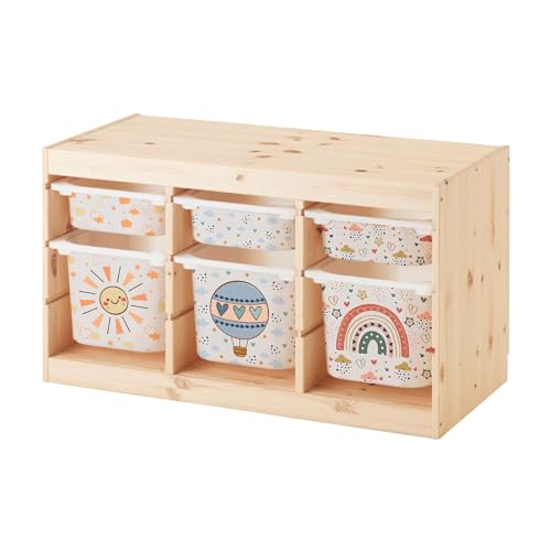 Milaboo Lot de 6 autocollants en vinyle de qualité supérieure spécialement conçus pour étagère IKEA TROFAST - Tons bohème et beige - Film décoratif pour 3 grandes et 3 petites caisses (météo)